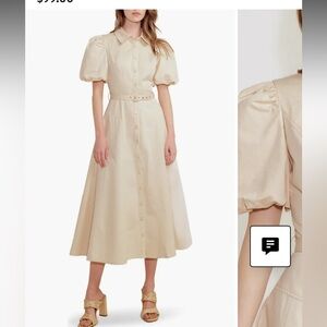 100% Cotton Cream Puff Sleeve Belted Cotton Shirtdress by FREEMARKET Size Small